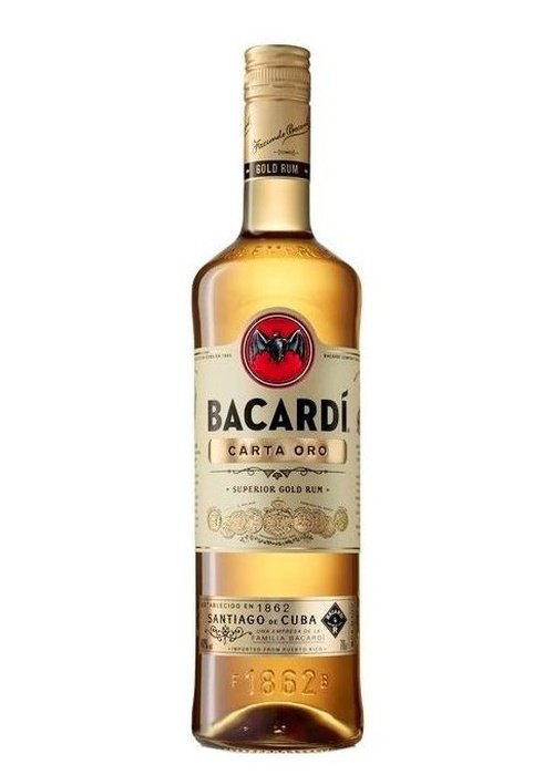 Bacardi Carta Oro 700ml amber gold rum bottle with bat logo