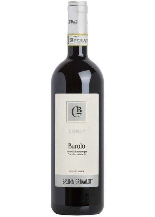 Bruna Grimaldi Barolo red wine bottle with cream label and silver foil capsule