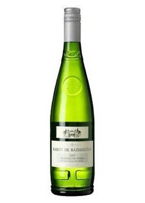Baron De Badassiere Picpoul de Pinet white wine bottle with silver foil and Côte d'Azur label