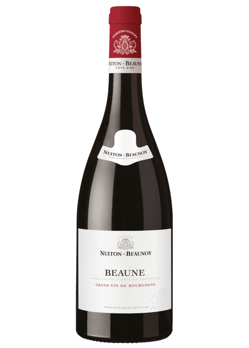 Nuiton Beaunoy Beaune red wine bottle with violet hues and Burgundy shape