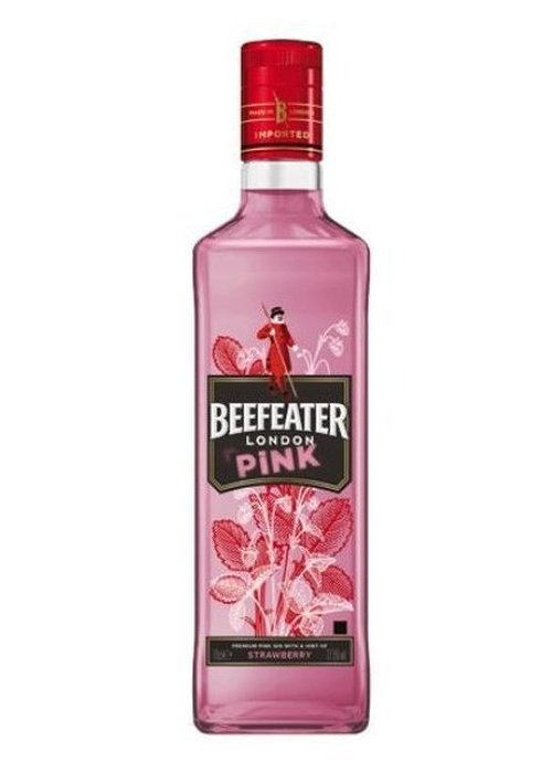 Beefeater Pink Gin 700ml strawberry flavored spirit bottle with red cap and black label