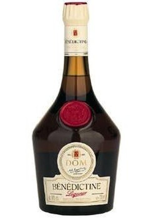 Benedictine 700ml herbal liqueur bottle with cream label and red wax seal