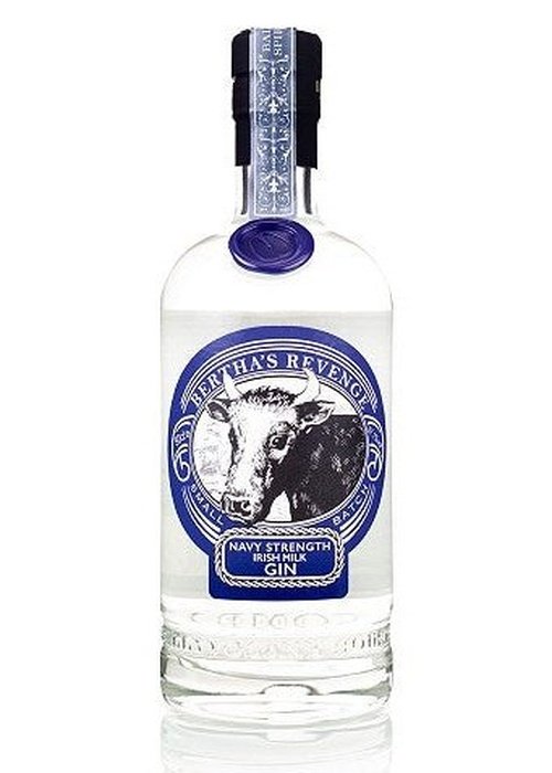 Bertha's Revenge Navy Strength Irish Milk Gin 500ml bottle with cow label