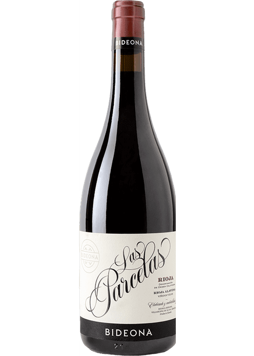 Bideona Las Parcelas Rioja red wine bottle with cream label