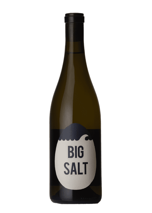 Big Salt organic white wine bottle with wave logo and black foil capsule