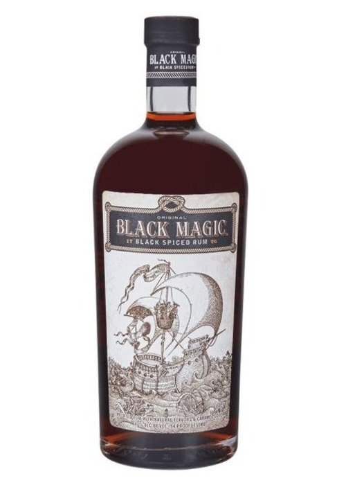 Black Magic Black Spiced Rum 700ml bottle with vintage sailing ship label