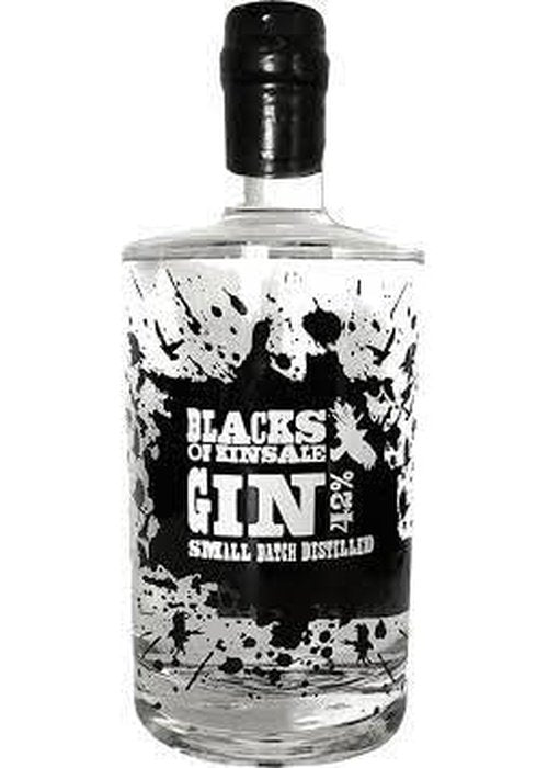 Blacks of Kinsale Small Batch Gin 500ml bottle with black cap and abstract ink splatter label