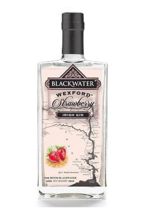 Blackwater Wexford Strawberry Irish Gin 700ml bottle with pink label and strawberry graphic