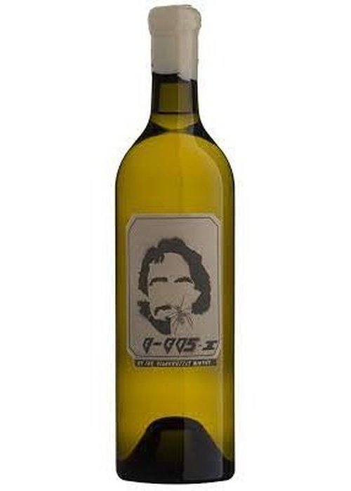 White wine bottle with portrait label and B-BOS branding
