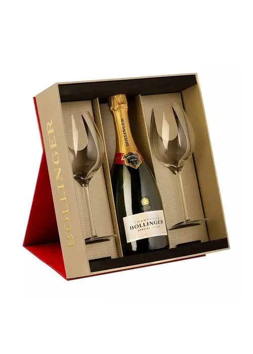 Bollinger Champagne gift box with 700ml bottle and 2 glasses