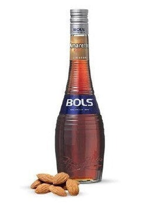 Bols Amaretto gold-brown almond liqueur bottle with almonds