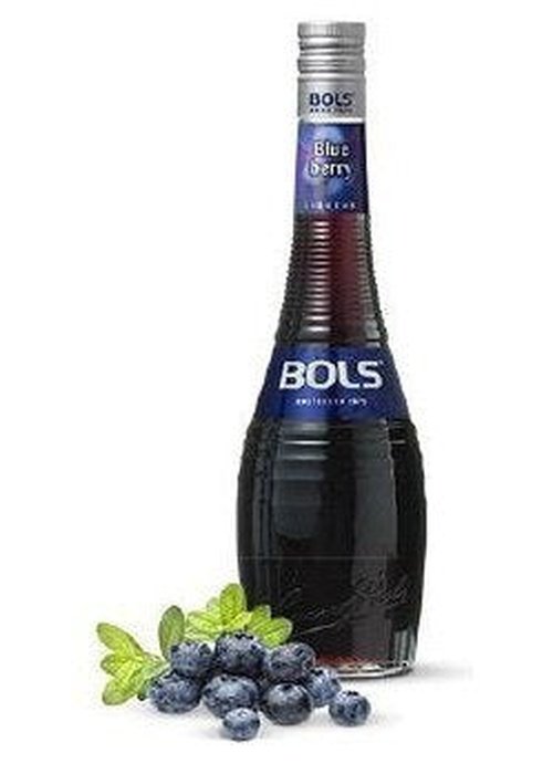 Bols Blueberry 700ml liqueur bottle with fresh blueberries and silver cap