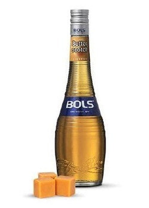 Bols Butterscotch 700ml golden liqueur bottle with silver cap and butterscotch candies