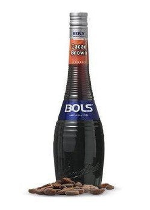 Bols Creme De Cacao Brown 700ml dark chocolate liqueur bottle with cacao beans