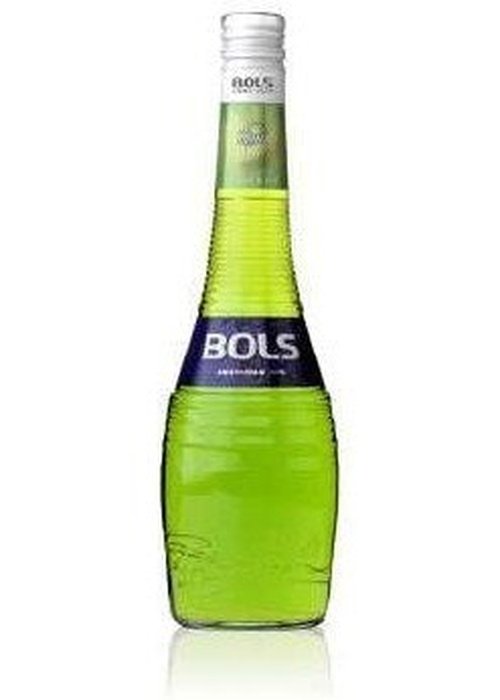 Bols Kiwi 700ml green fruit liqueur bottle with ribbed glass and white cap