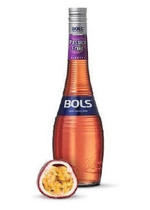 Bols Passion Fruit 700ml orange liqueur bottle with fresh passion fruit