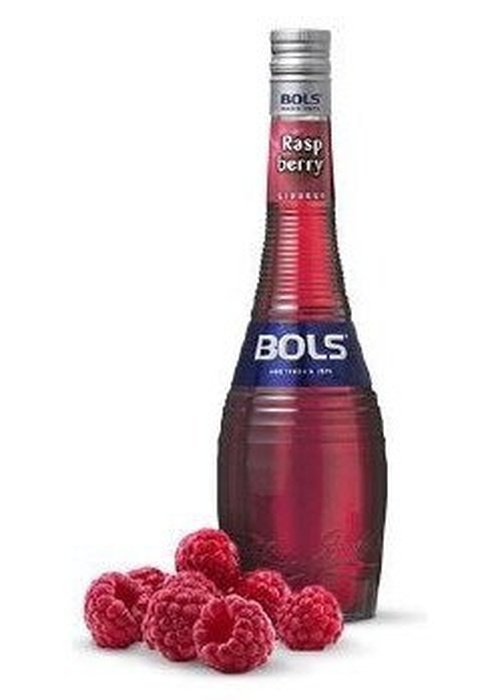 Bols Raspberry 700ml liqueur bottle with fresh raspberries