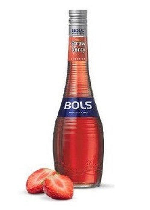 Bols Strawberry liqueur bottle with fresh strawberry slices