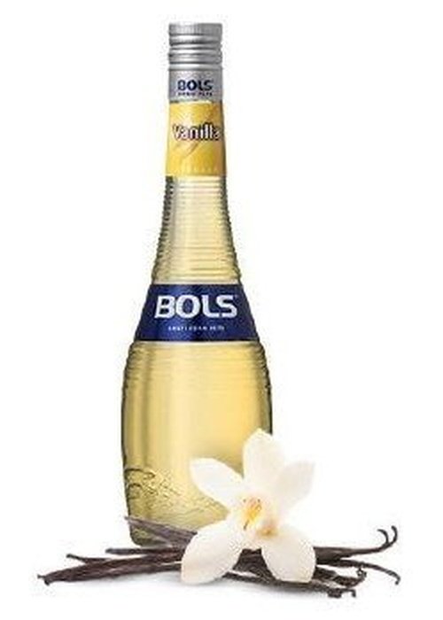Bols Vanilla 700ml light golden liqueur bottle with vanilla flower and pods