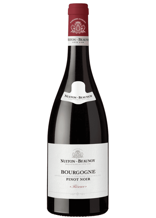 Bourgogne Pinot Noir Reserve Nuiton-Beaunoy red wine bottle with purple hue and foil capsule