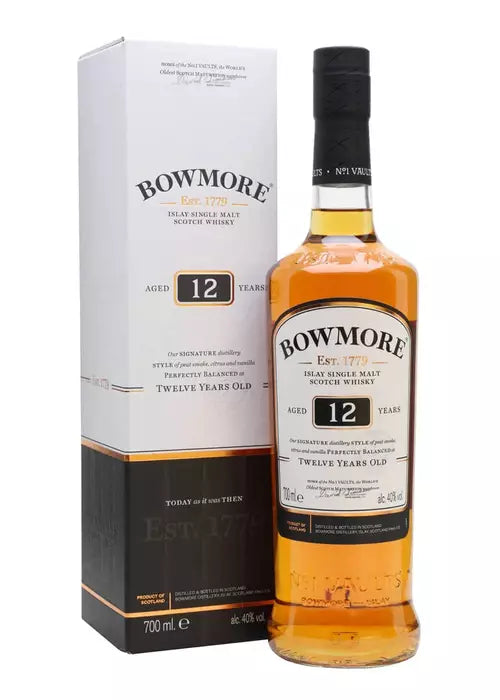 Bowmore 12 Year Old Islay Single Malt Scotch Whisky 700mL bottle and box