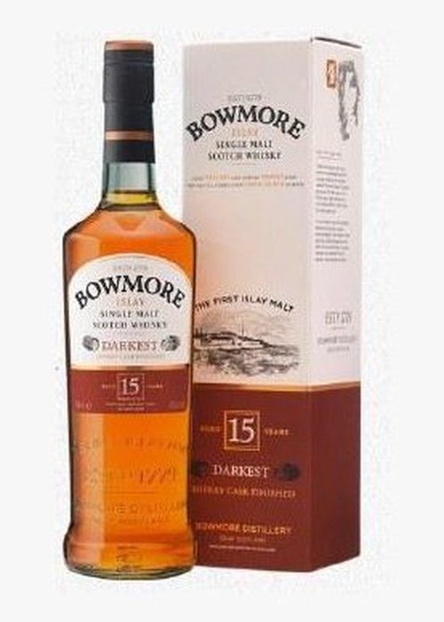Bowmore 15 Year Old Darkest Single Malt Scotch Whisky bottle with box