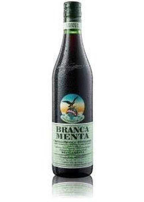 Chilled Branca Menta 700ml mint liqueur bottle with green cap and eagle label