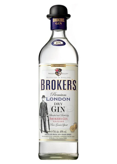 Broker's London Dry Gin 700ml bottle with bowler hat cap and purple band