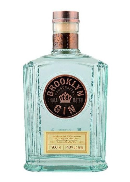 Brooklyn Gin 700ml bottle with copper cap and ribbed glass showing handcrafted small batch label