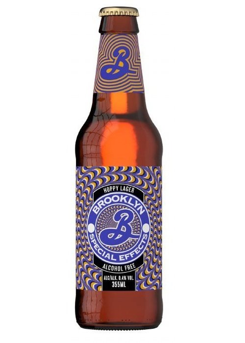 Brooklyn Special Effects 355mL alcohol-free hoppy lager in brown glass bottle with purple yellow wave label