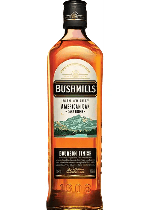 Bushmills American Oak Cask Finish Irish Whiskey 700ml bottle with black cap and gold text