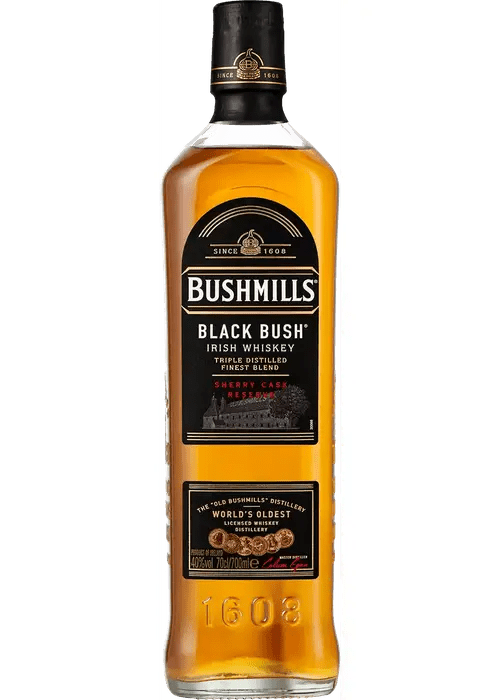 Bushmills Black Bush 700ml Irish Whiskey bottle with black label and gold text