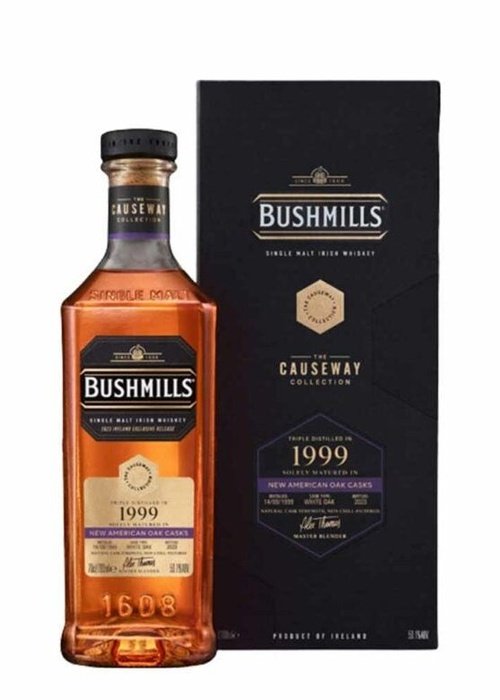 Bushmills Causeway 1999 American Oak Cask single malt Irish whiskey bottle with black box packaging