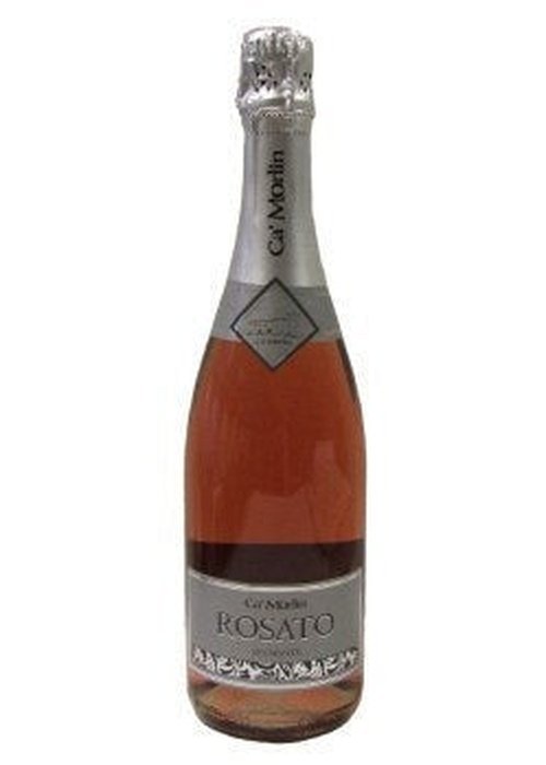 Ca' Morlin Rosato Spumante coral pink sparkling wine bottle with silver label