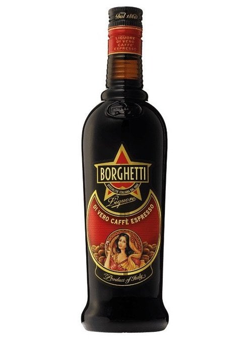 Borghetti 700ml Italian coffee liqueur in dark glass bottle with red and gold label