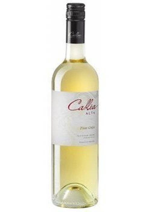 Callia Alta Pinot Grigio white wine bottle with black foil neck and white label
