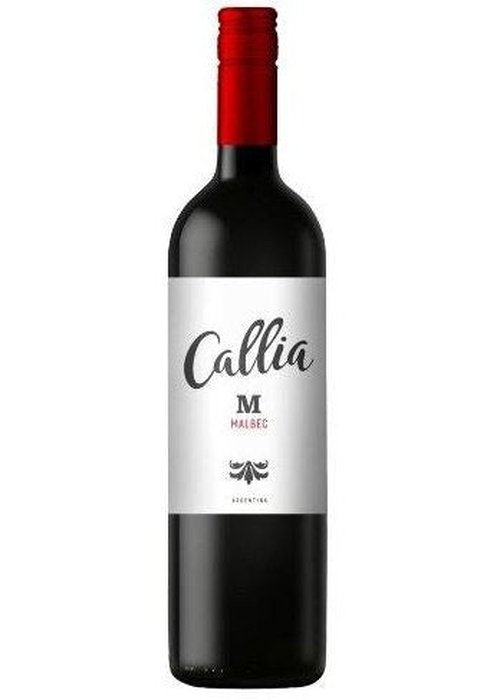 Callia M Malbec red wine bottle from Argentina with white label and red foil