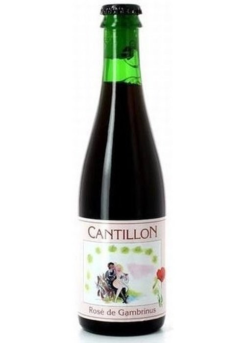 Cantillon Rosé De Gambrinus 375mL Belgian sour beer bottle with cream label and rose illustration