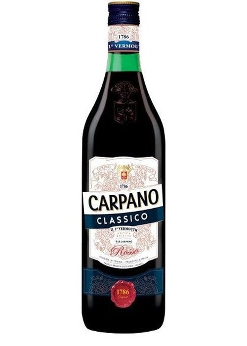 Carpano Classico Rosso Vermouth 1L dark glass bottle with blue foil cap and ornate label