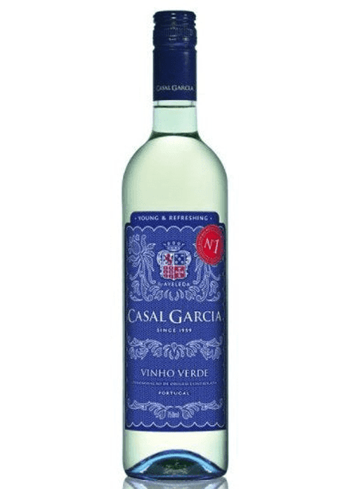 Casal Garcia Vinho Verde white wine bottle with blue label and foil cap