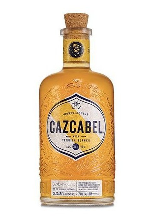 Cazcabel Honey Tequila Liqueur 700ml glass bottle with floral embossing and cork stopper