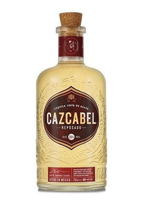 Cazcabel Reposado 700ml tequila bottle with oak-aged amber liquid and embossed glass