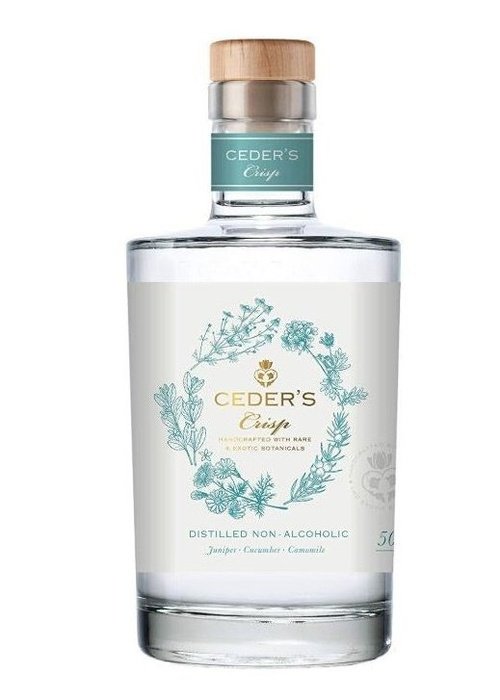 Ceder's Crisp Non-Alcoholic Gin 500ml bottle with wooden cap and botanical label
