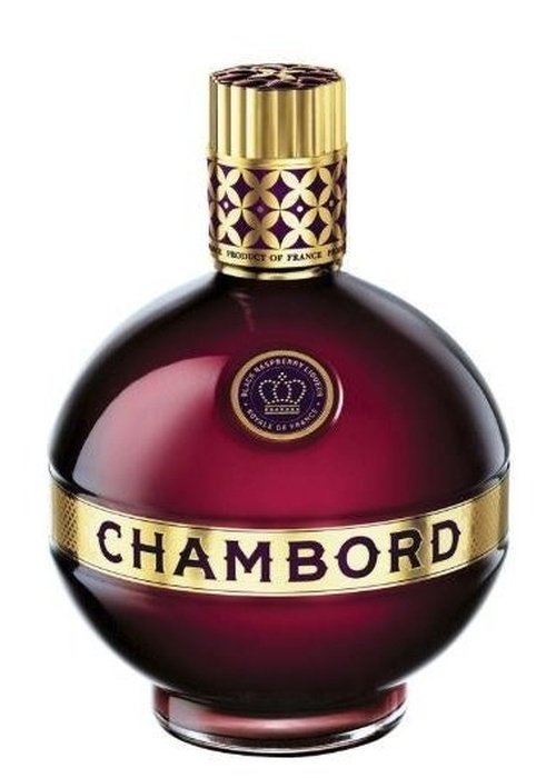 Chambord 500ml French black raspberry liqueur in dark burgundy glass with gold crown seal
