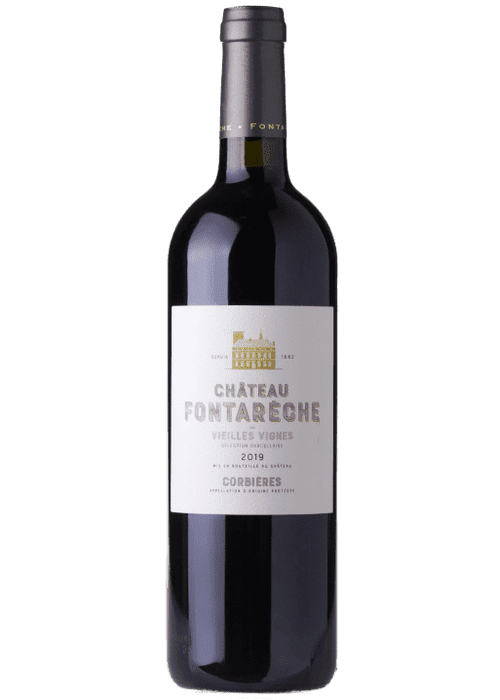 Chateau Fontareche Corbieres 2019 red wine bottle with Vieilles Vignes label