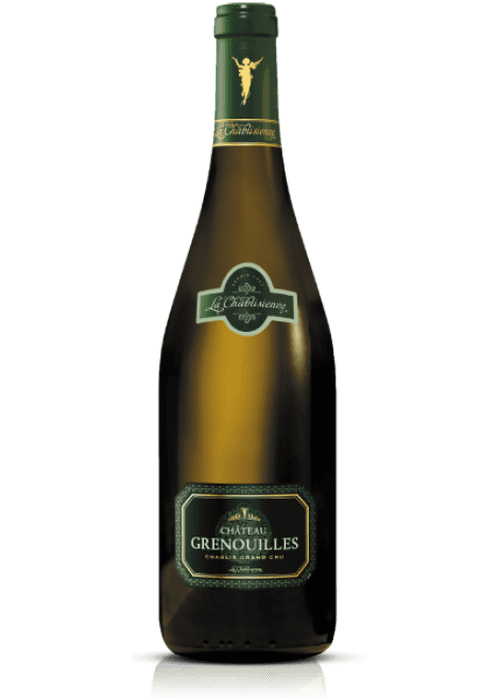Chateau Grenouilles Chablis Grand Cru white wine bottle with black and gold label