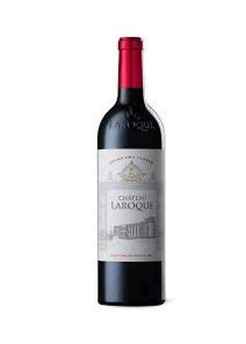 Chateau Laroque 2020 Bordeaux red wine bottle with gold and gray label