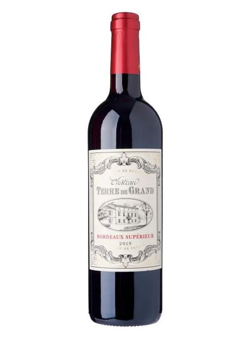 Château Terre De Grand Bordeaux Supérieur 2019 red wine bottle with cream label