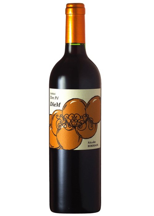 Chateau Tire Pe Diem Bordeaux red wine bottle with cream label and orange grape design