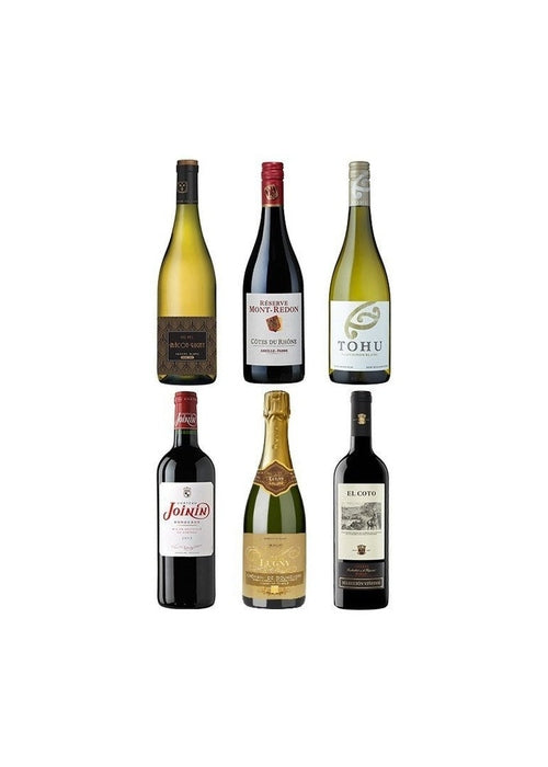 Christmas Cracker Wine Box with six mixed red white and sparkling bottles